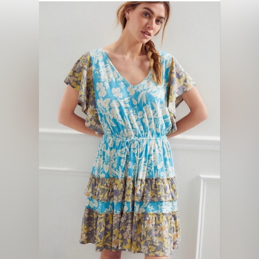 Anthropologie Daily Practice Tiered Ruffle Floral Knit mini dress - size xsmall